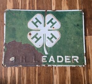 Rare Antique 4-H Leader Original Enameled Metal Sign